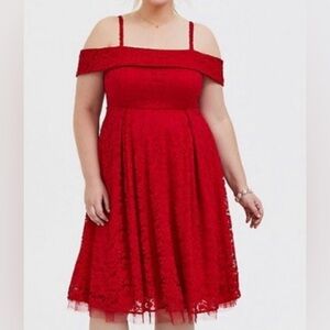 Torrid Off-Shoulder Red Lace Dress